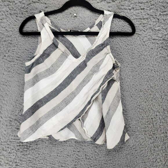 Vanity Top Womens Small Gray Striped 100% Linen V Neck Sleeveless Tank - Picture 1 of 9